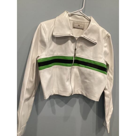 Vtg Express Womens Cropped Jacket Size Small S White Green Y2K Britney Rave Punk - Picture 8 of 14